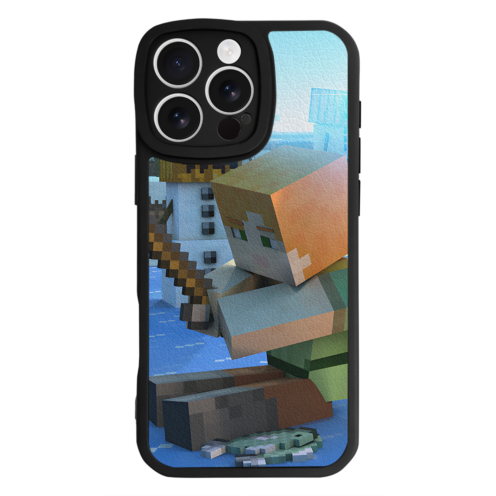 （画像用） マインクラフト ブロックの世界 Minecraft MC Block world 【iPhone 16シリーズ対応】シリコンスマホケース（レザー調） 材質：シリコン